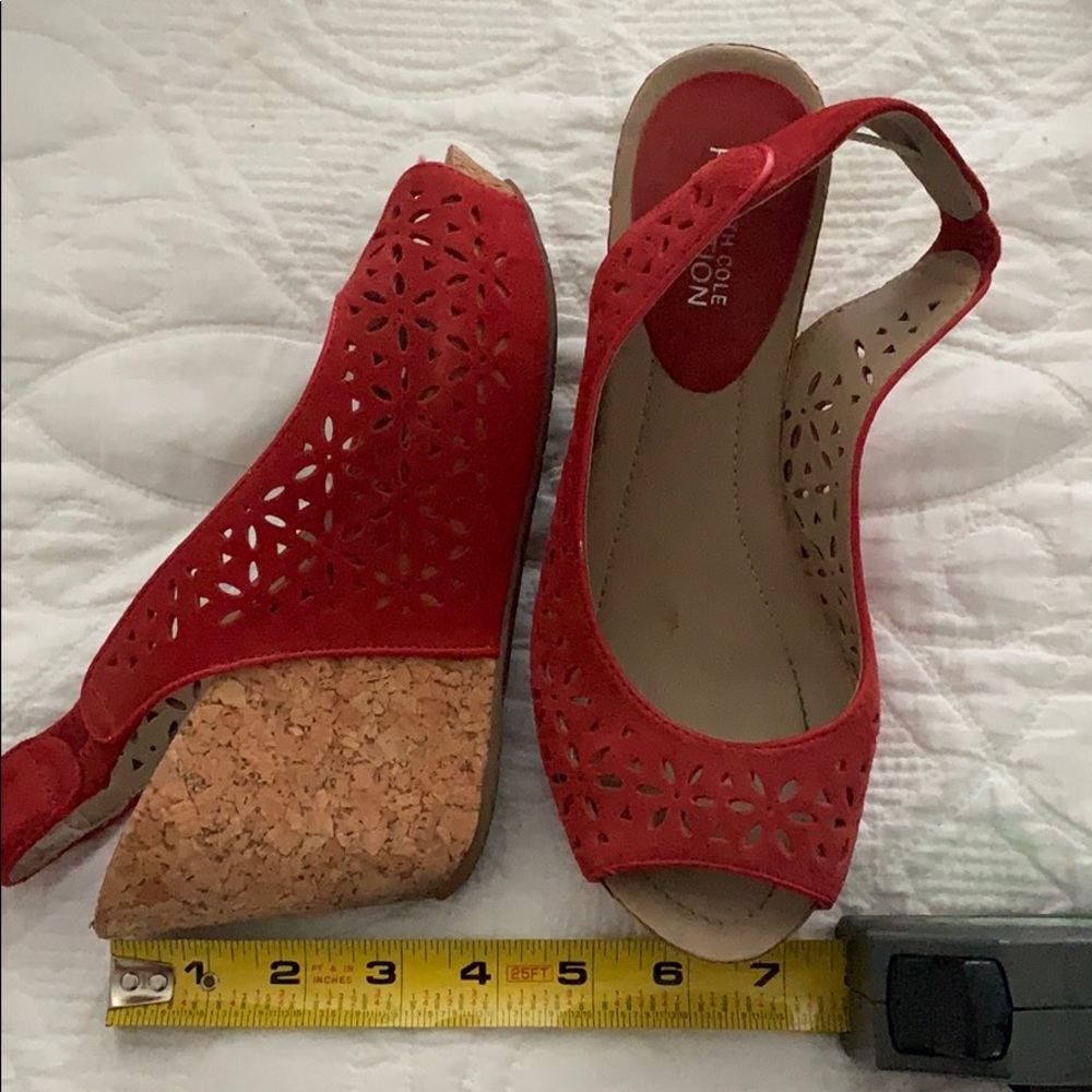 Kenneth Cole burnt orange suede cork heeled wedges